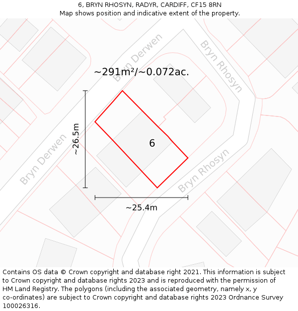6, BRYN RHOSYN, RADYR, CARDIFF, CF15 8RN: Plot and title map
