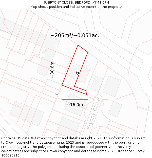 6, BRYONY CLOSE, BEDFORD, MK41 0RN: Plot and title map