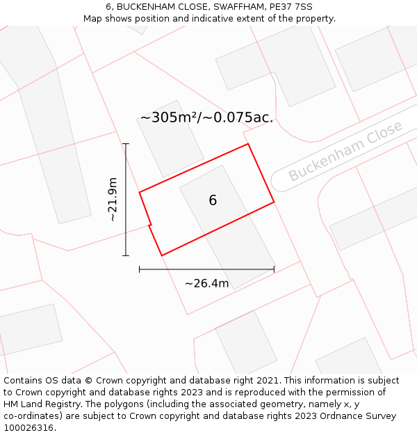 6, BUCKENHAM CLOSE, SWAFFHAM, PE37 7SS: Plot and title map