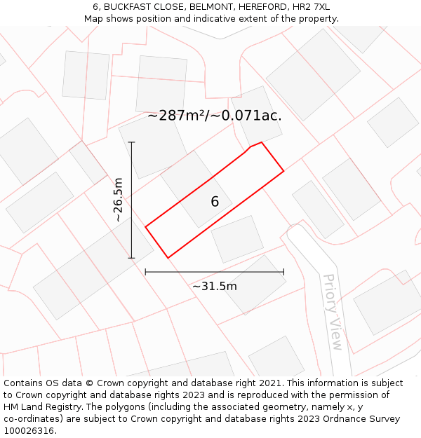 6, BUCKFAST CLOSE, BELMONT, HEREFORD, HR2 7XL: Plot and title map