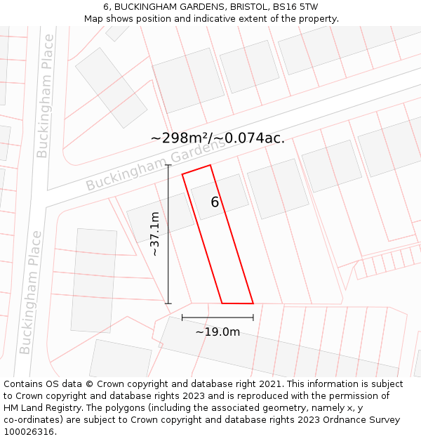 6, BUCKINGHAM GARDENS, BRISTOL, BS16 5TW: Plot and title map