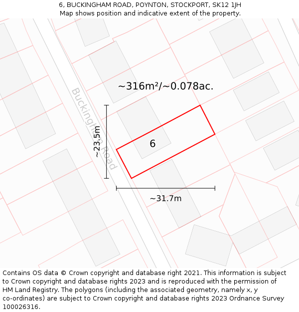 6, BUCKINGHAM ROAD, POYNTON, STOCKPORT, SK12 1JH: Plot and title map