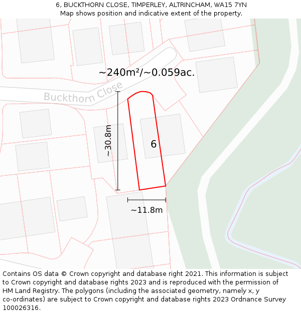 6, BUCKTHORN CLOSE, TIMPERLEY, ALTRINCHAM, WA15 7YN: Plot and title map