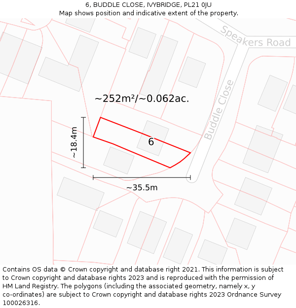 6, BUDDLE CLOSE, IVYBRIDGE, PL21 0JU: Plot and title map