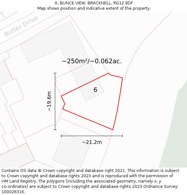 6, BUNCE VIEW, BRACKNELL, RG12 8DF: Plot and title map