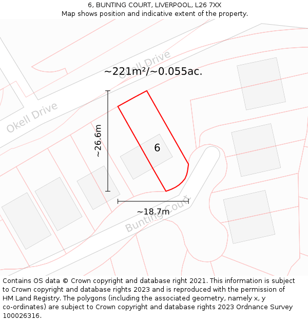 6, BUNTING COURT, LIVERPOOL, L26 7XX: Plot and title map