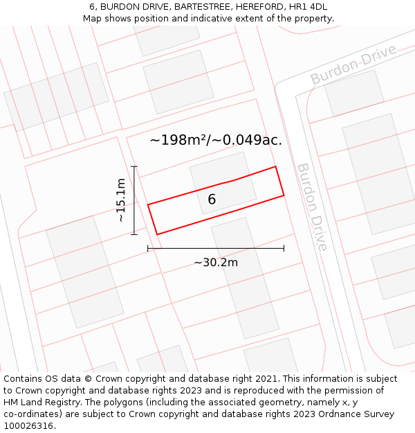 6, BURDON DRIVE, BARTESTREE, HEREFORD, HR1 4DL: Plot and title map