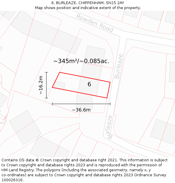 6, BURLEAZE, CHIPPENHAM, SN15 2AY: Plot and title map