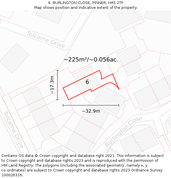 6, BURLINGTON CLOSE, PINNER, HA5 2TP: Plot and title map