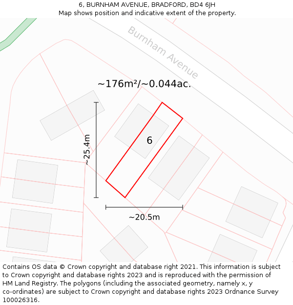 6, BURNHAM AVENUE, BRADFORD, BD4 6JH: Plot and title map