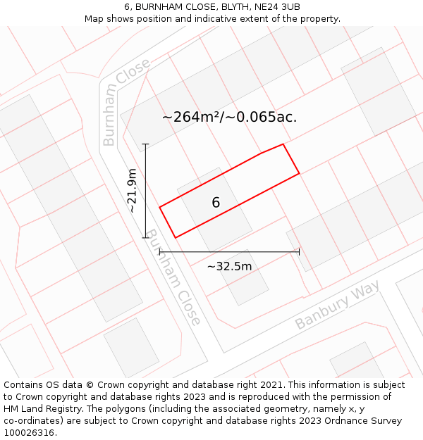 6, BURNHAM CLOSE, BLYTH, NE24 3UB: Plot and title map