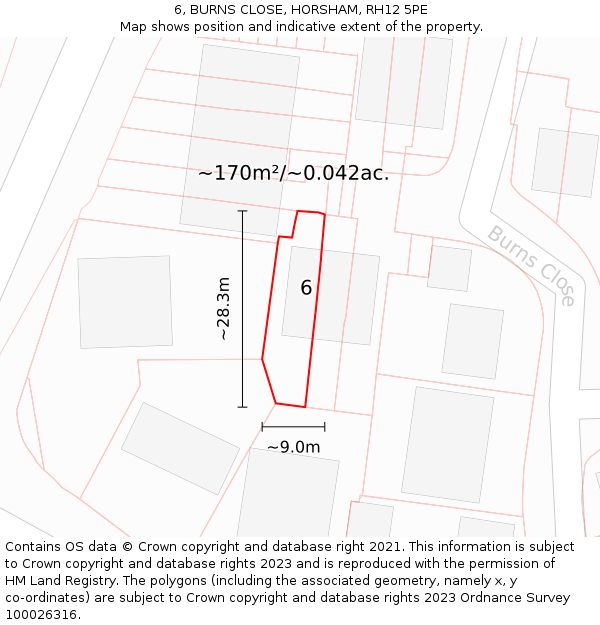 6, BURNS CLOSE, HORSHAM, RH12 5PE: Plot and title map