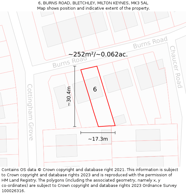 6, BURNS ROAD, BLETCHLEY, MILTON KEYNES, MK3 5AL: Plot and title map