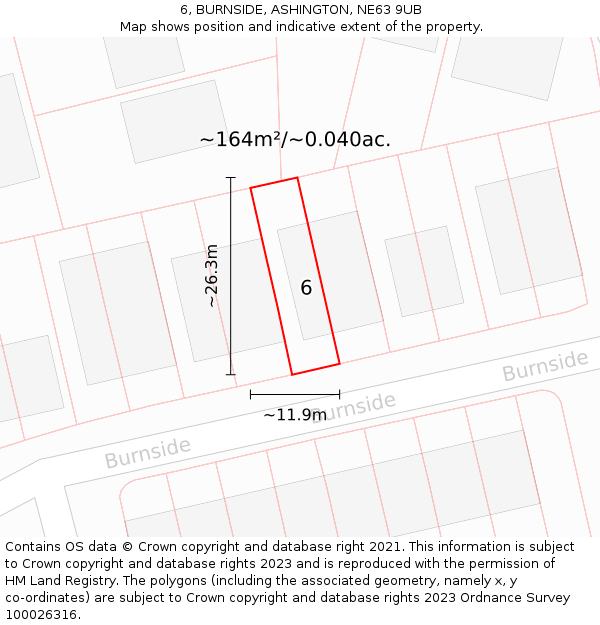 6, BURNSIDE, ASHINGTON, NE63 9UB: Plot and title map