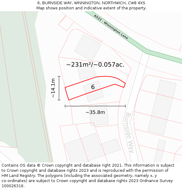6, BURNSIDE WAY, WINNINGTON, NORTHWICH, CW8 4XS: Plot and title map