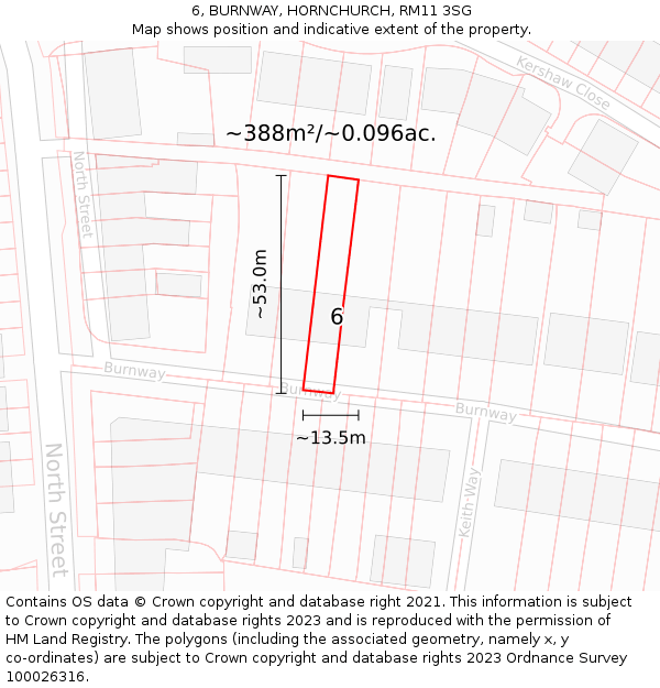 6, BURNWAY, HORNCHURCH, RM11 3SG: Plot and title map