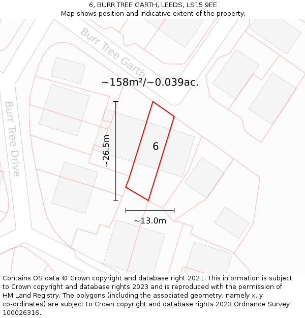 6, BURR TREE GARTH, LEEDS, LS15 9EE: Plot and title map