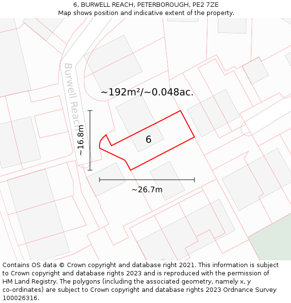 6, BURWELL REACH, PETERBOROUGH, PE2 7ZE: Plot and title map