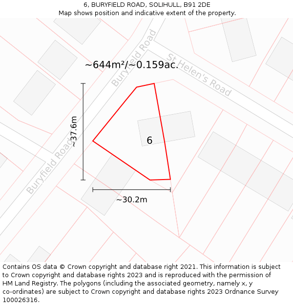 6, BURYFIELD ROAD, SOLIHULL, B91 2DE: Plot and title map