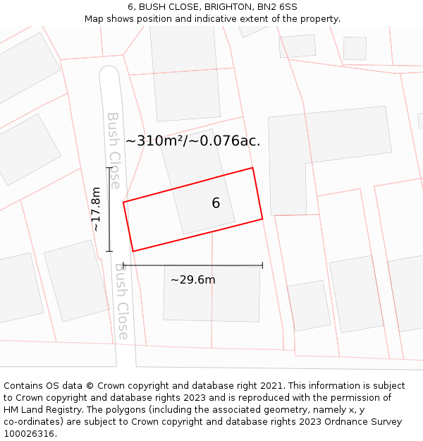 6, BUSH CLOSE, BRIGHTON, BN2 6SS: Plot and title map