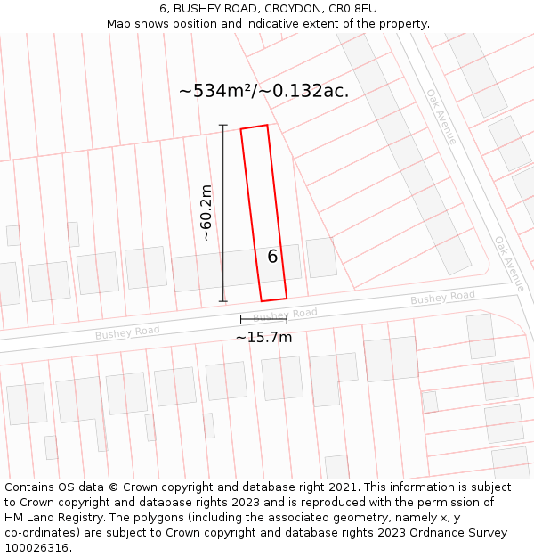 6, BUSHEY ROAD, CROYDON, CR0 8EU: Plot and title map