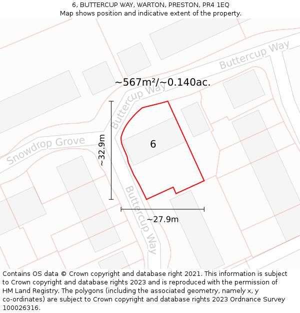 6, BUTTERCUP WAY, WARTON, PRESTON, PR4 1EQ: Plot and title map