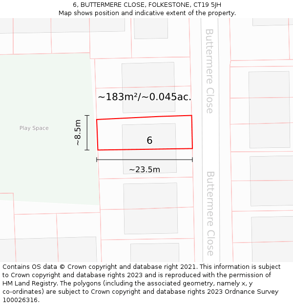6, BUTTERMERE CLOSE, FOLKESTONE, CT19 5JH: Plot and title map