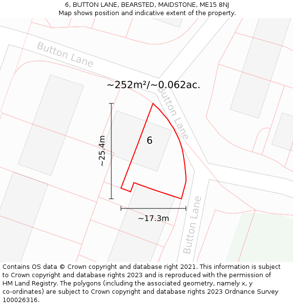 6, BUTTON LANE, BEARSTED, MAIDSTONE, ME15 8NJ: Plot and title map