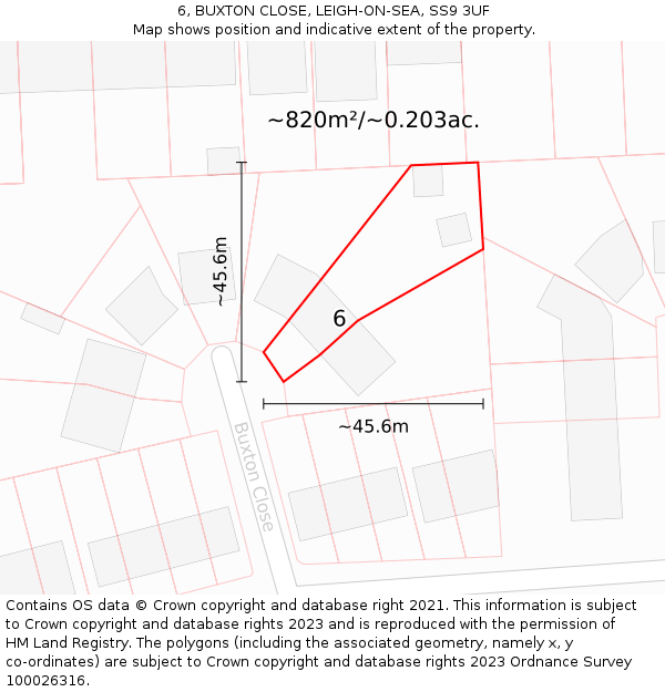6, BUXTON CLOSE, LEIGH-ON-SEA, SS9 3UF: Plot and title map