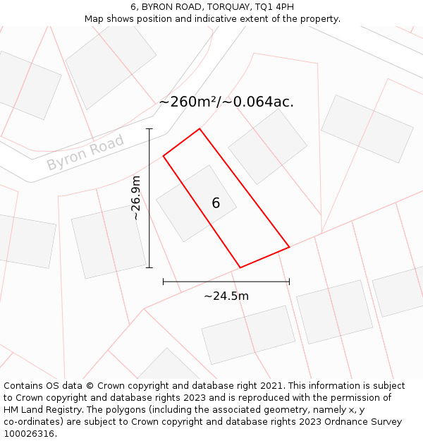6, BYRON ROAD, TORQUAY, TQ1 4PH: Plot and title map