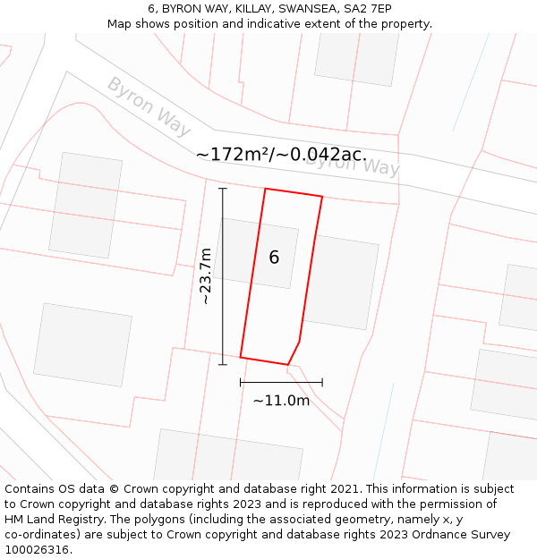 6, BYRON WAY, KILLAY, SWANSEA, SA2 7EP: Plot and title map