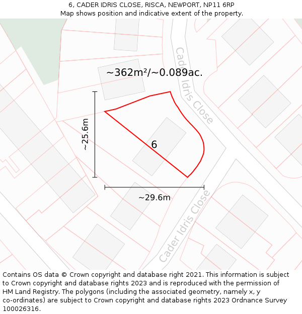 6, CADER IDRIS CLOSE, RISCA, NEWPORT, NP11 6RP: Plot and title map