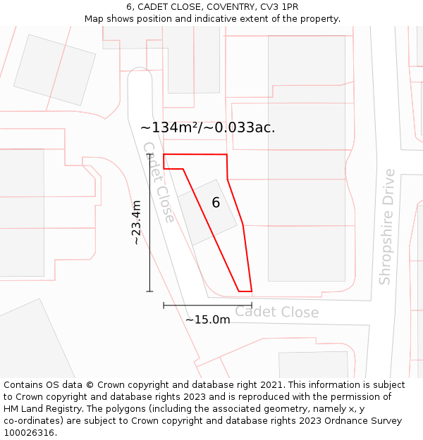 6, CADET CLOSE, COVENTRY, CV3 1PR: Plot and title map
