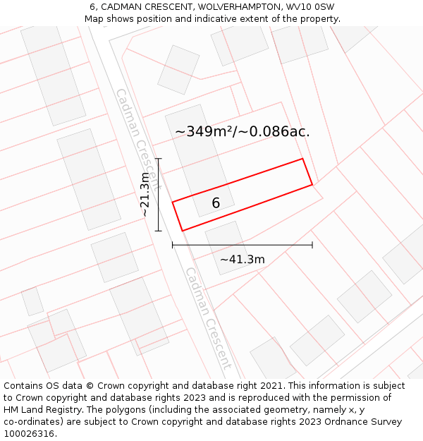 6, CADMAN CRESCENT, WOLVERHAMPTON, WV10 0SW: Plot and title map