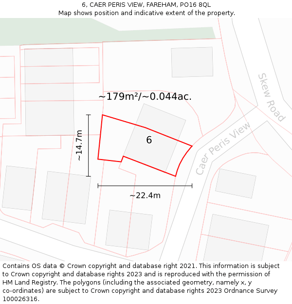 6, CAER PERIS VIEW, FAREHAM, PO16 8QL: Plot and title map