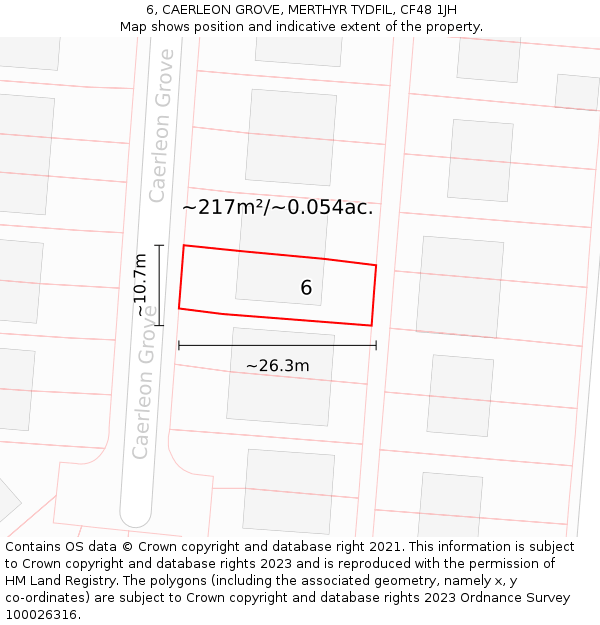 6, CAERLEON GROVE, MERTHYR TYDFIL, CF48 1JH: Plot and title map