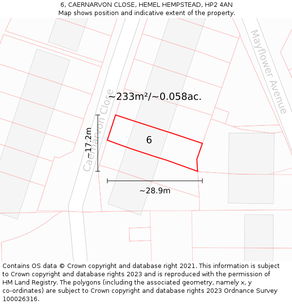 6, CAERNARVON CLOSE, HEMEL HEMPSTEAD, HP2 4AN: Plot and title map