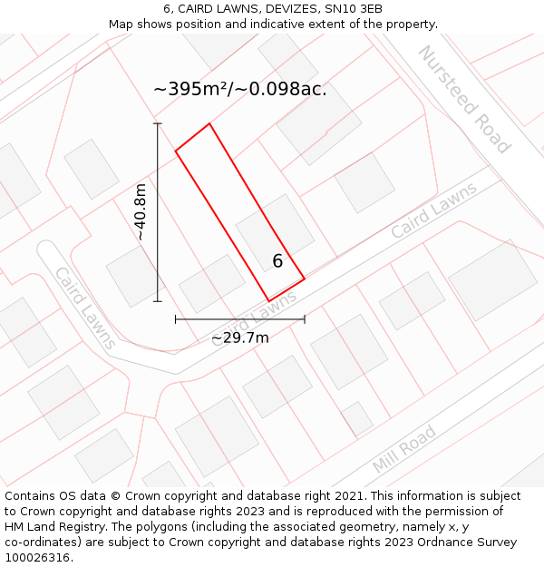 6, CAIRD LAWNS, DEVIZES, SN10 3EB: Plot and title map