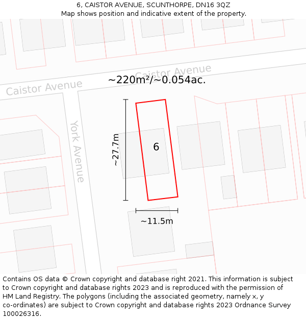 6, CAISTOR AVENUE, SCUNTHORPE, DN16 3QZ: Plot and title map