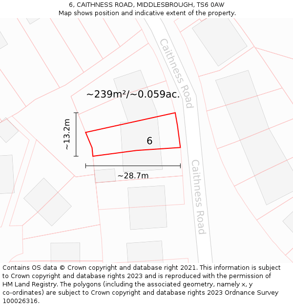 6, CAITHNESS ROAD, MIDDLESBROUGH, TS6 0AW: Plot and title map