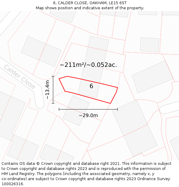 6, CALDER CLOSE, OAKHAM, LE15 6ST: Plot and title map