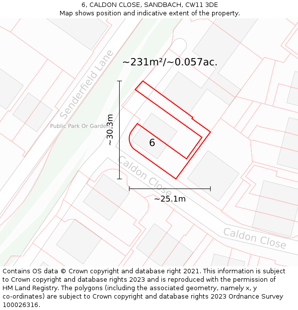 6, CALDON CLOSE, SANDBACH, CW11 3DE: Plot and title map