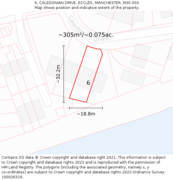 6, CALEDONIAN DRIVE, ECCLES, MANCHESTER, M30 0SX: Plot and title map