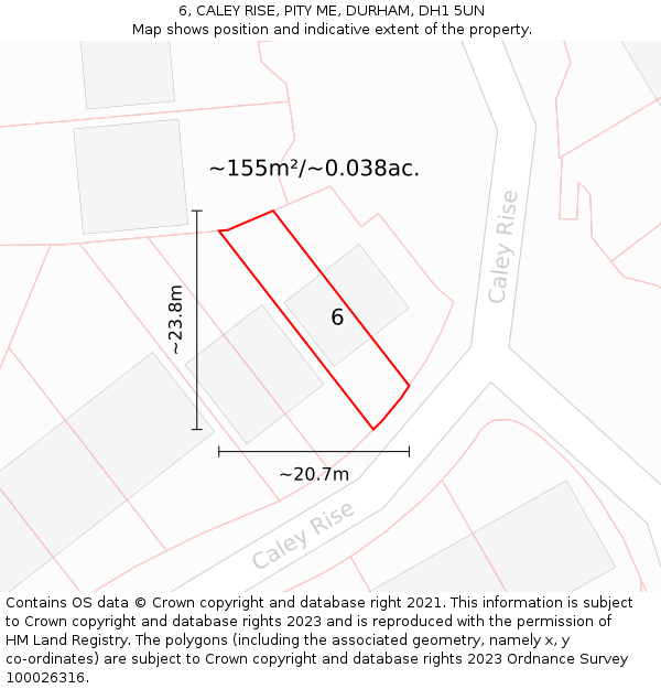 6, CALEY RISE, PITY ME, DURHAM, DH1 5UN: Plot and title map