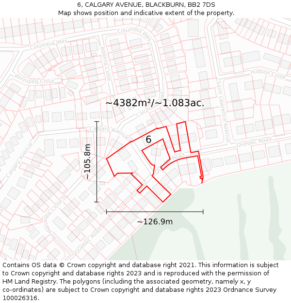 6, CALGARY AVENUE, BLACKBURN, BB2 7DS: Plot and title map