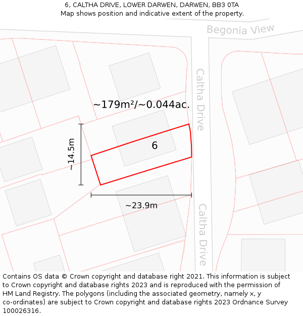 6, CALTHA DRIVE, LOWER DARWEN, DARWEN, BB3 0TA: Plot and title map