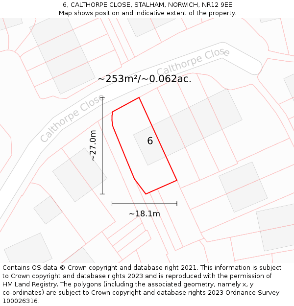 6, CALTHORPE CLOSE, STALHAM, NORWICH, NR12 9EE: Plot and title map