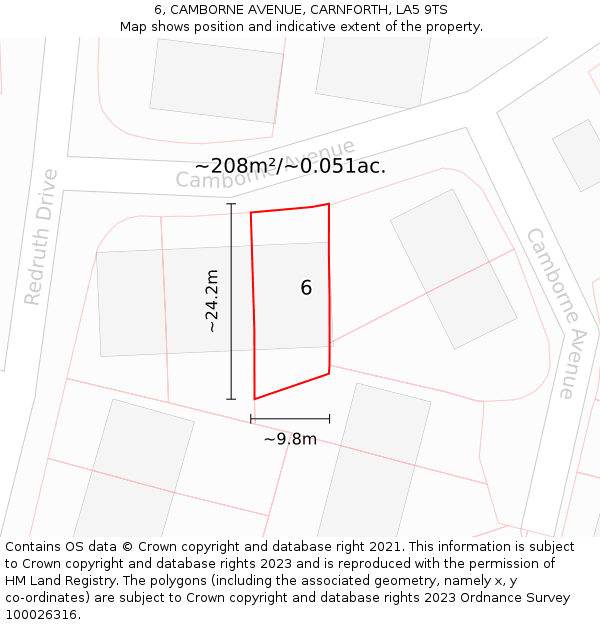 6, CAMBORNE AVENUE, CARNFORTH, LA5 9TS: Plot and title map
