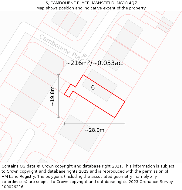 6, CAMBOURNE PLACE, MANSFIELD, NG18 4QZ: Plot and title map