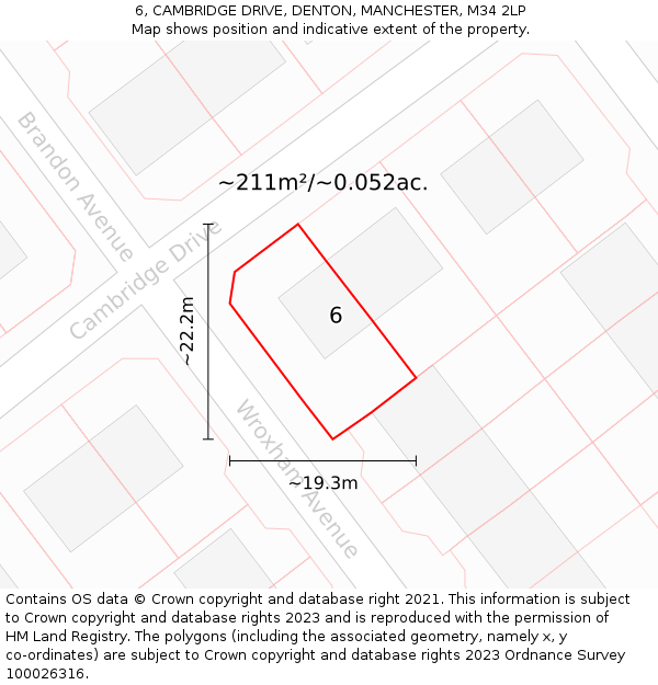 6, CAMBRIDGE DRIVE, DENTON, MANCHESTER, M34 2LP: Plot and title map